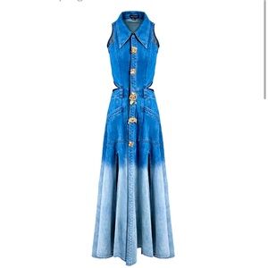 Viral Urban Revivo GRADIENT CUT-OUT SLEEVELESS DENIM DRESS runs small